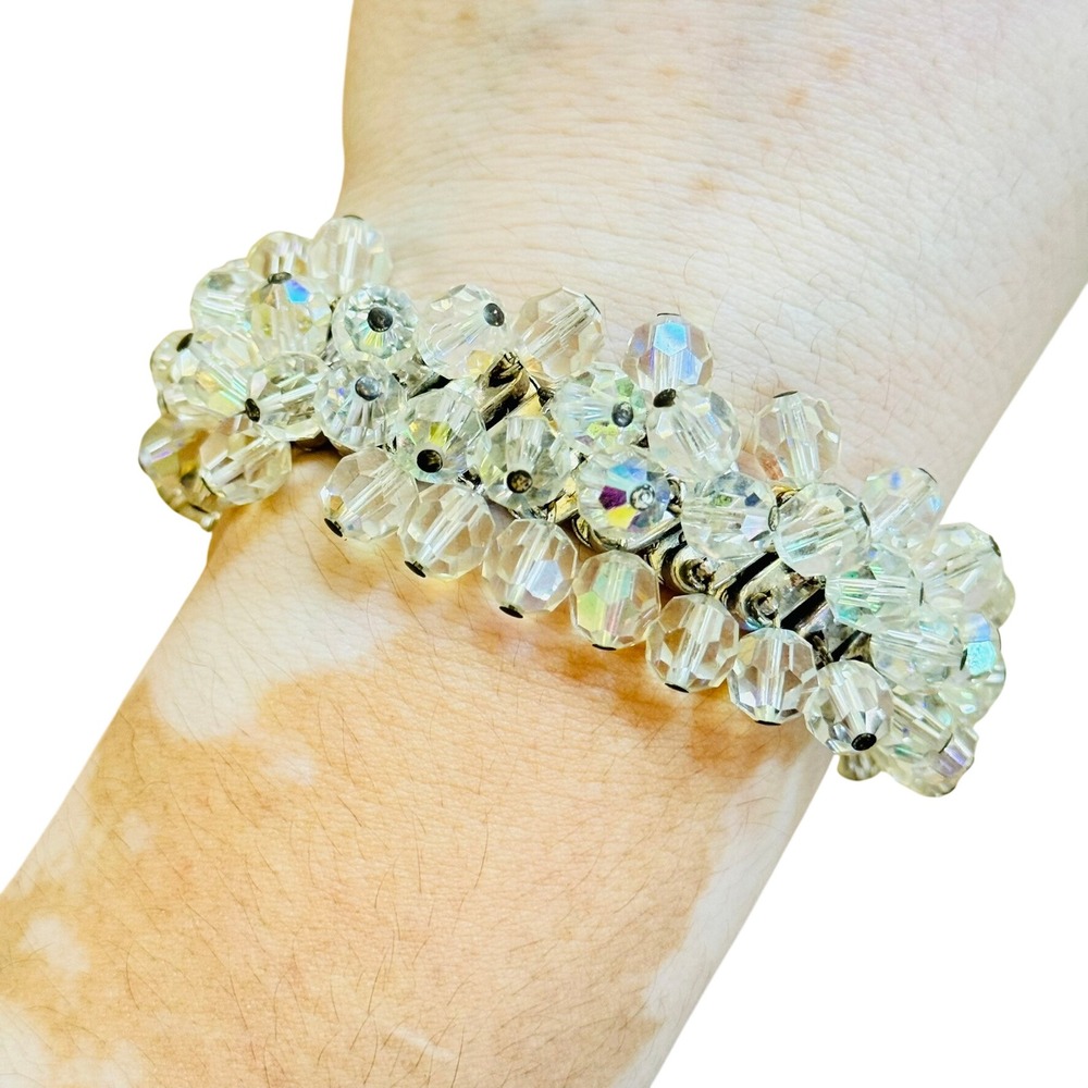Cha Cha Iridescent Bracelet VtG Aurora Borealis Crystal Beaded Expandable Glitz
